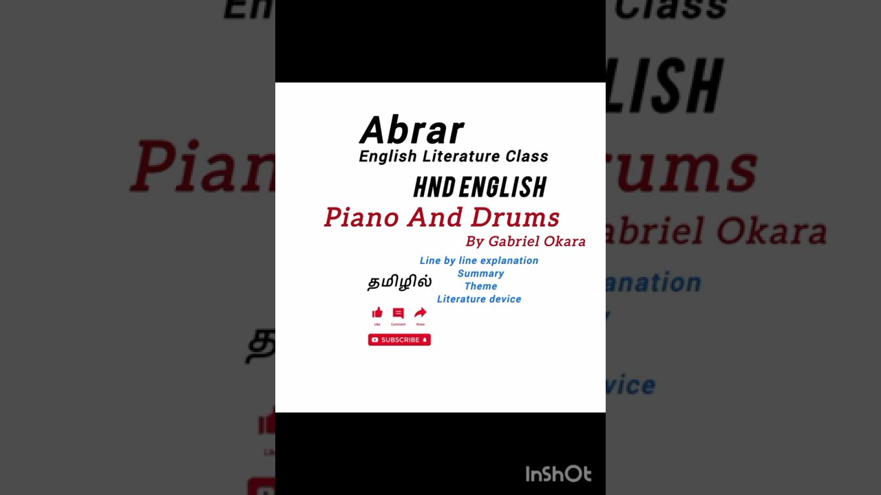 Piano and Drums Poem தமிழில் by Gabriel Okara| HND English| Full Explanation, Theme 