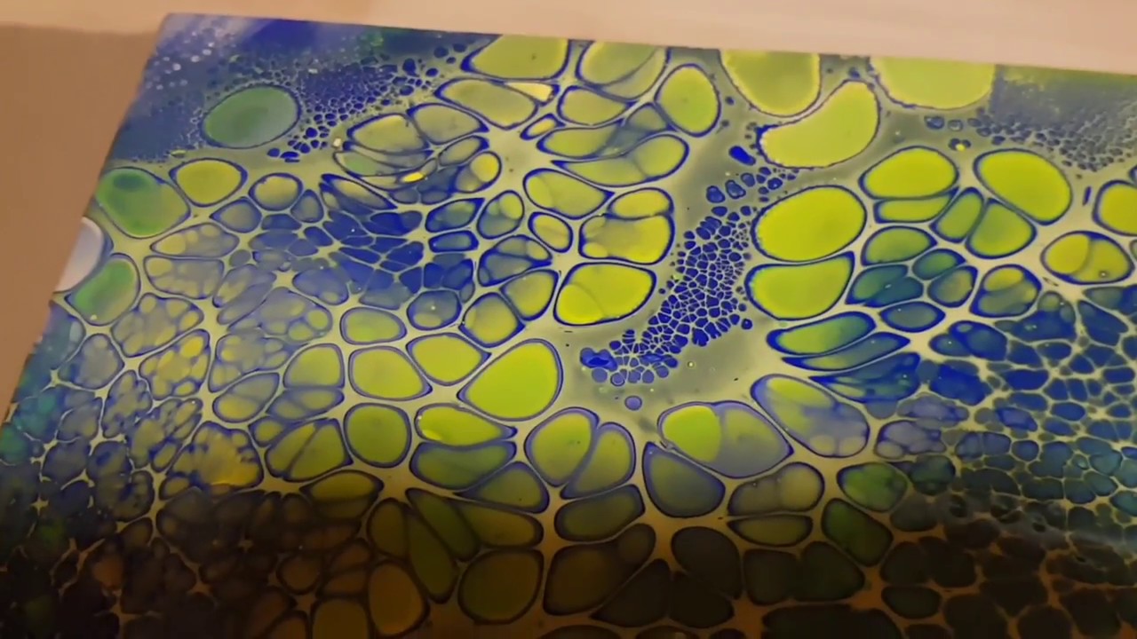 Acrylic pouring - SO MANY CELLS - green and blue