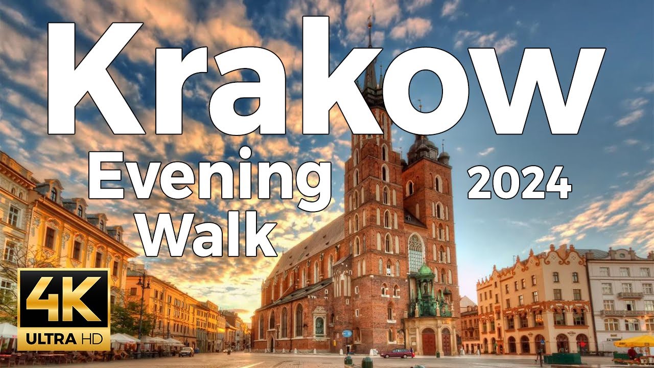Krakow, Poland Evening Walking Tour 4k - With Captions