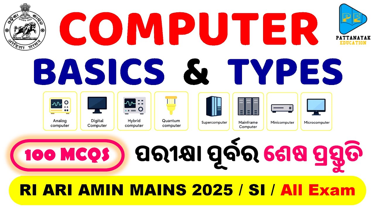 Computer BASICS & TYPES Selected MCQS || 100 MCQS || Computer Selected MCQS by PATTANAYAK EDUCATION