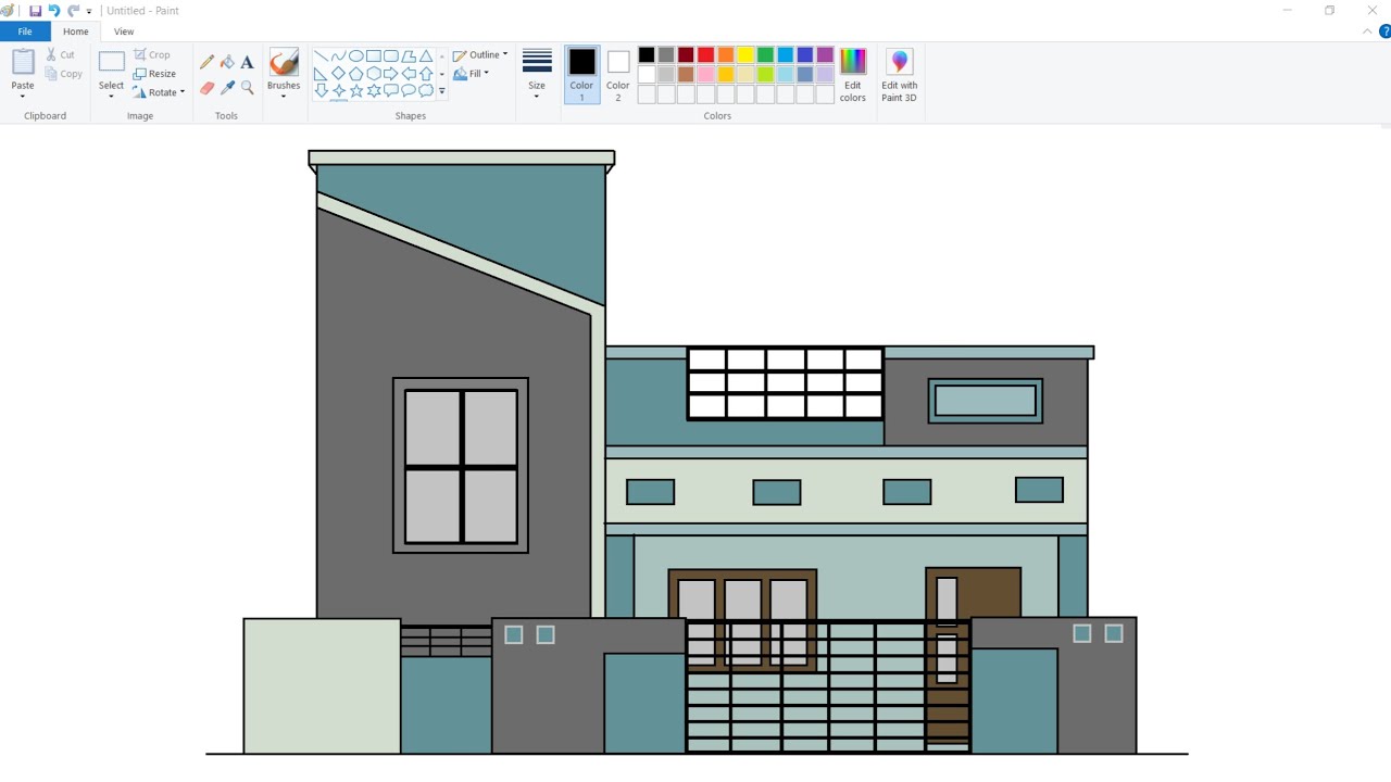 How to Draw Simple House / Home in Computer using Ms Paint | House Drawing step by step.