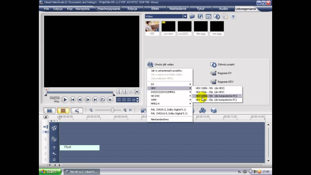 Jak zrobić film HD w programie Ulead Video Studio 11 plus