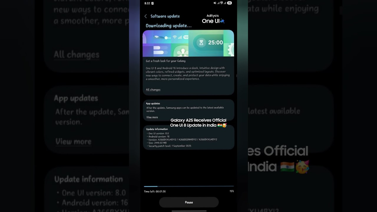 Galaxy A25 Receives Official One UI 8 Update in India 🇮🇳🥳 | #samsung #oneui8 #adityasoneui