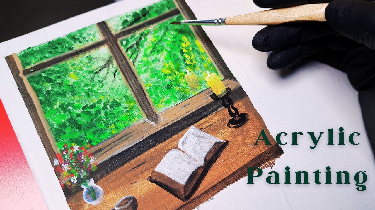 A cozy window acrylic painting | Easy painting for beginners | How to paint a window scenery