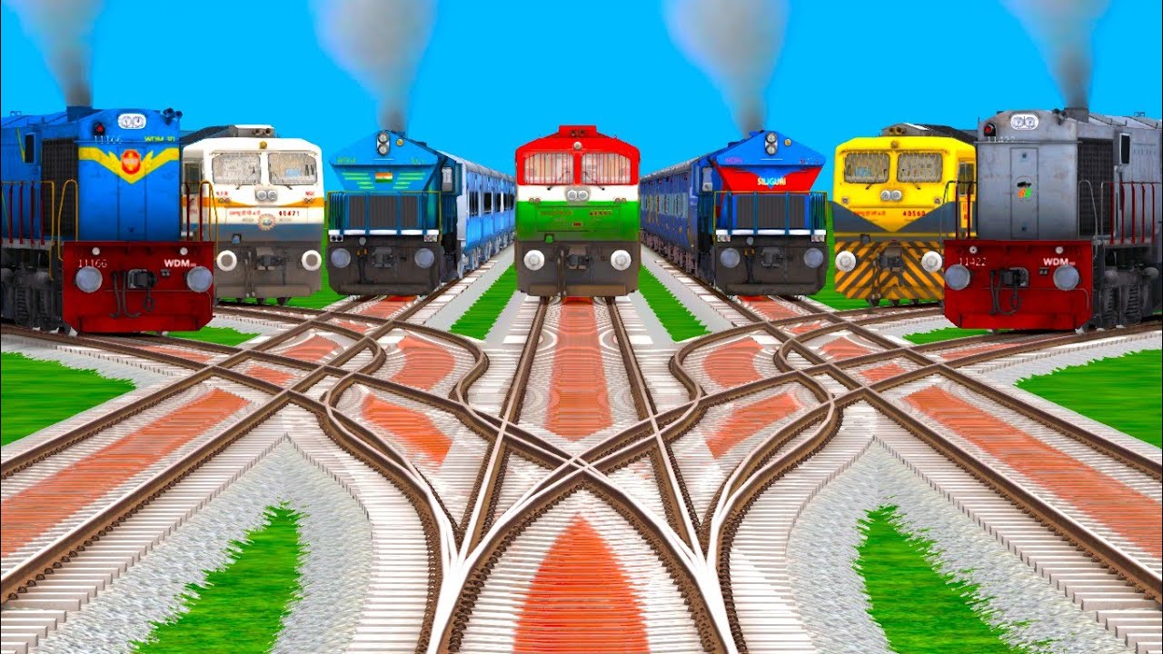 SEVEN TRAINS CROSSING Higher secondary Bumpy Railroad Tracks ll Diesels Locomotive train Crossing 