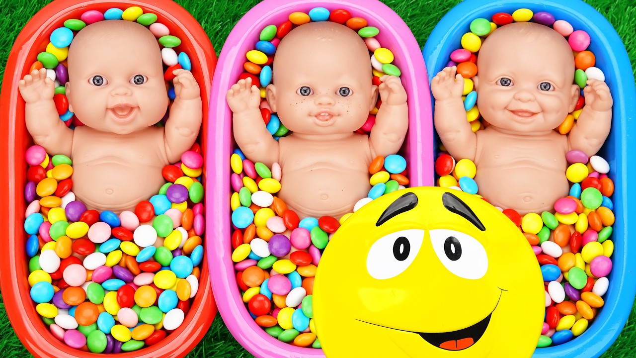 4 Minutes Satisfying with Full of 3 Rainbow BathTubs Candy with M&M's & Magic Slime Cutting Video