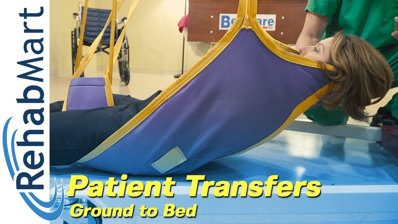 How to use a Hoyer Patient Lift to transfer a patient from the Ground to their Bed