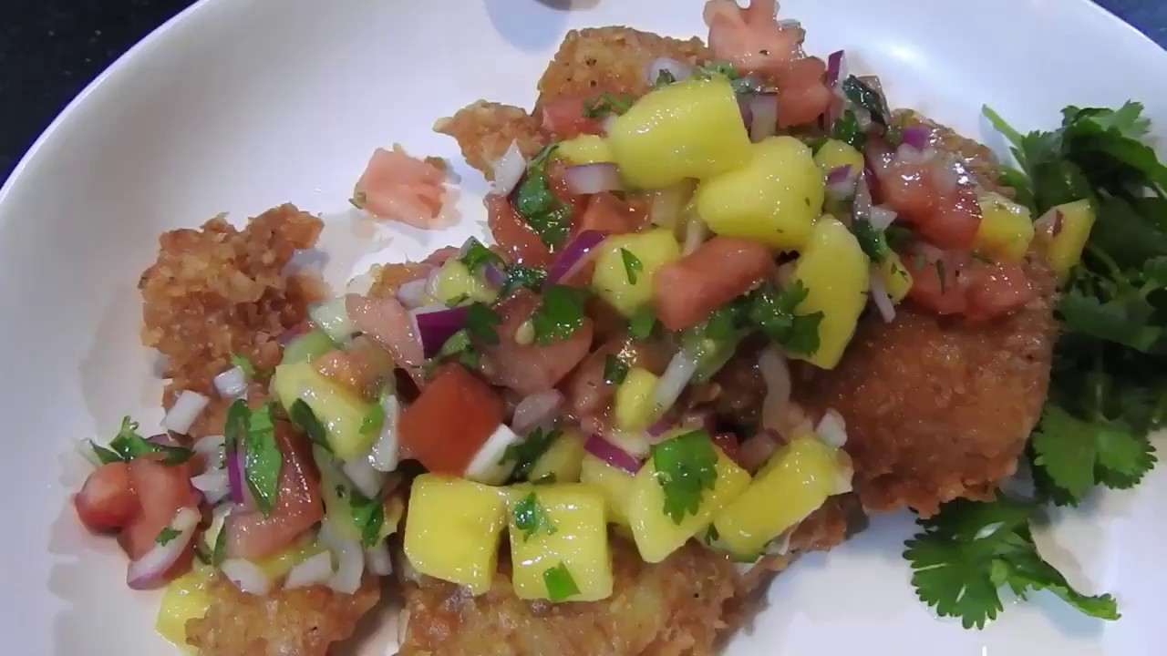 How to make Cod Fish Breaded with Plantain Chips and Mango Salsa