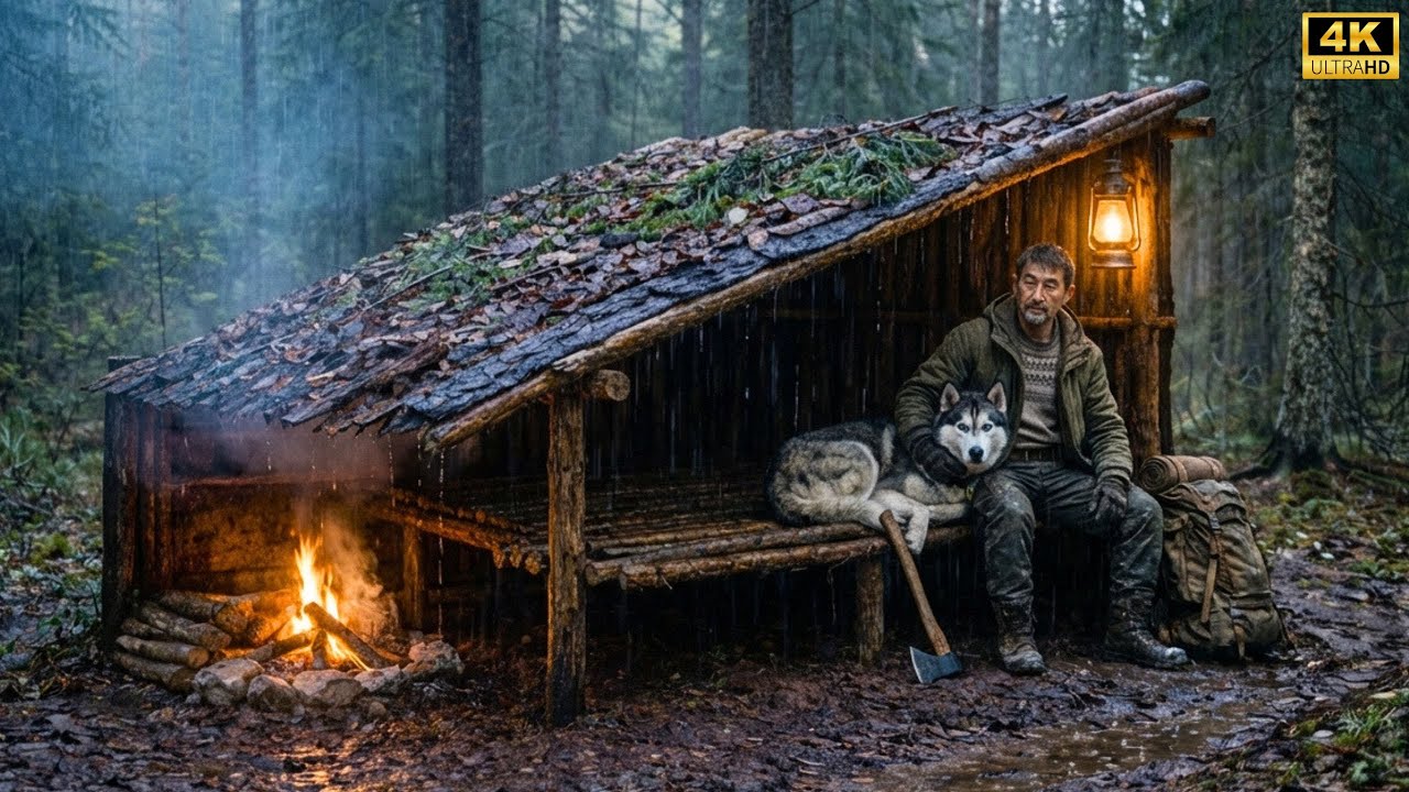 Dauerregen… Ich Baute eine Sturmsichere Hütte Mitten im Wald | NOAH & KODA