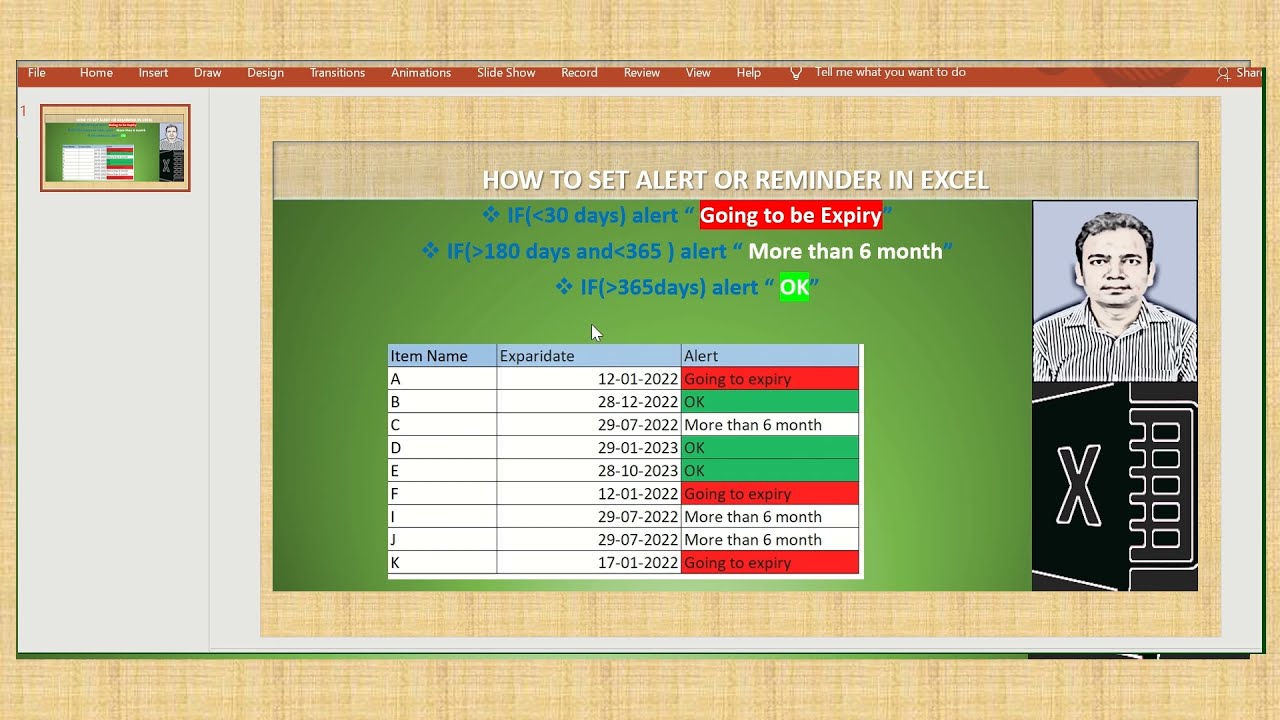 Alert or Notification or Reminder in Excel