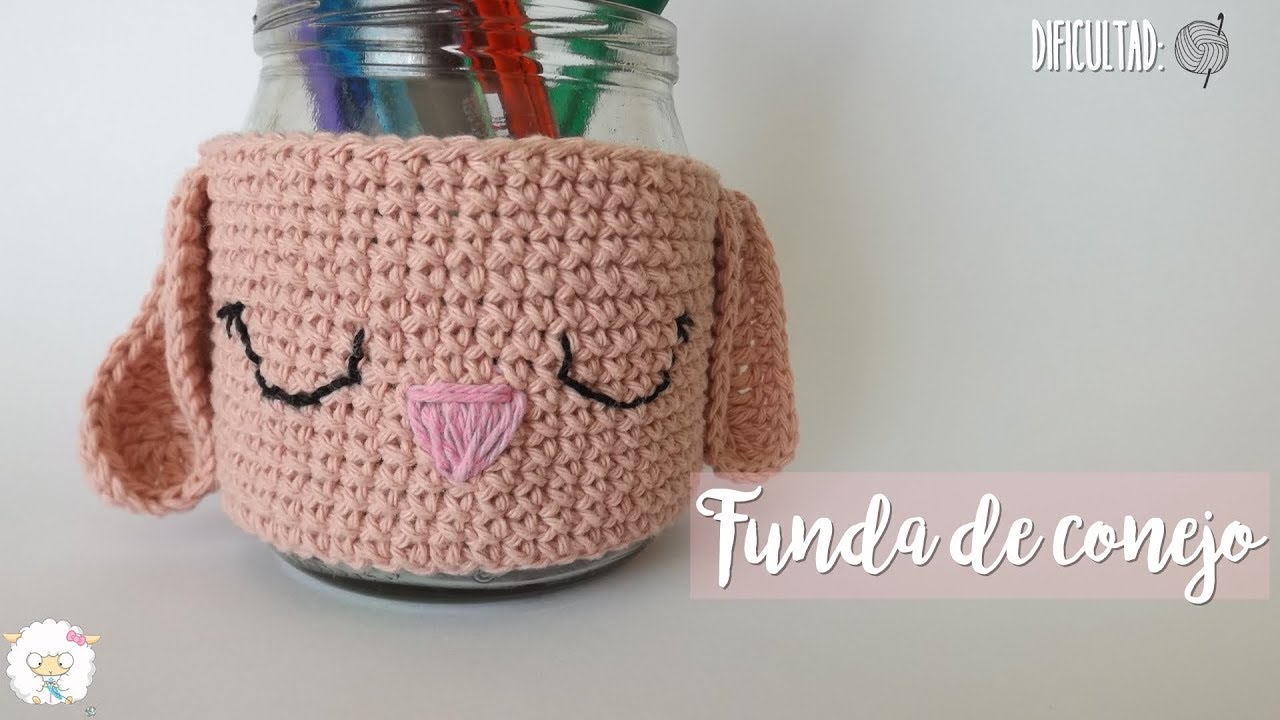 Funda de conejo para frasco o taza a crochet 🐰