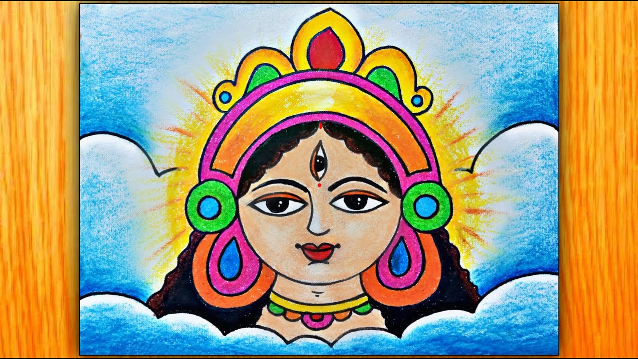 How to Draw Maa Durga Face Step by Step for Beginners | Easy Durga Maa Drawing with Colour 2020