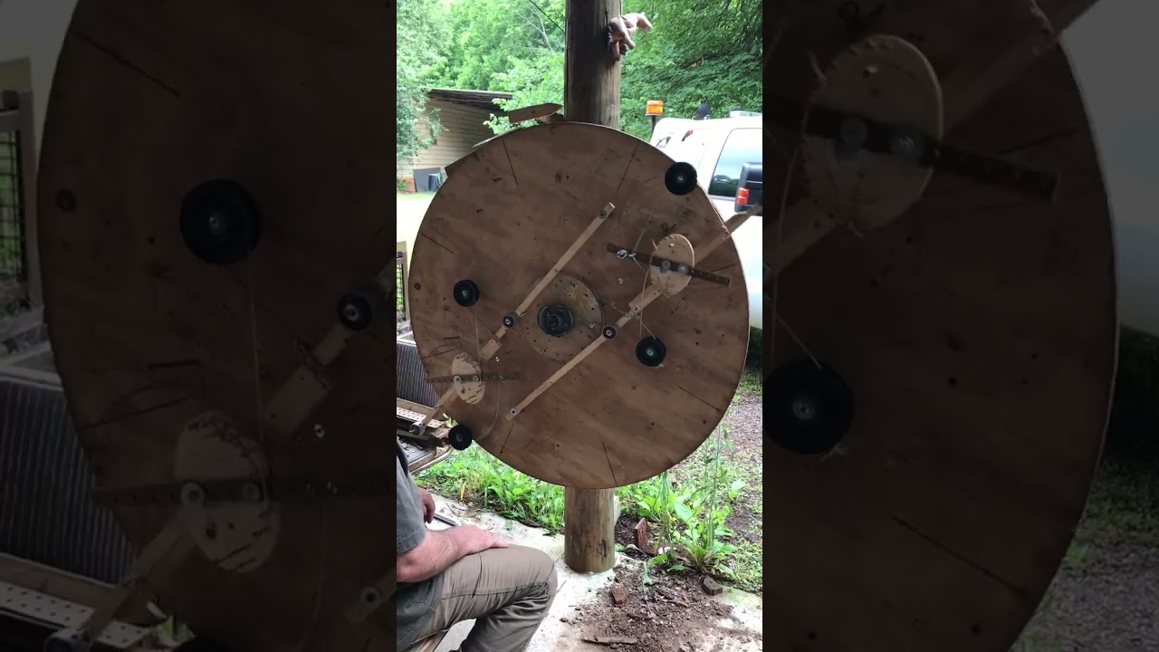 Bessler wheel experiment, egg-shape on long pendulums