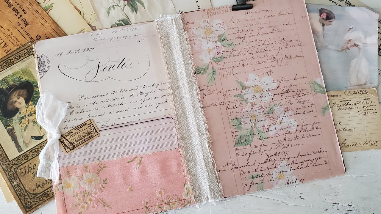 Make a beautiful Ephemera Clipboard Folder from vintage books - craft with me
