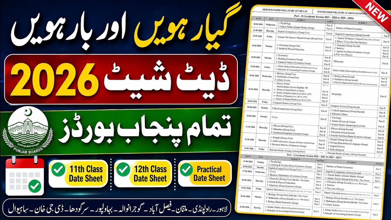 12th Date Sheet 2026 | 11th Date Sheet 2026 | Inter Date Sheet | 12th Class Practical Date Sheet