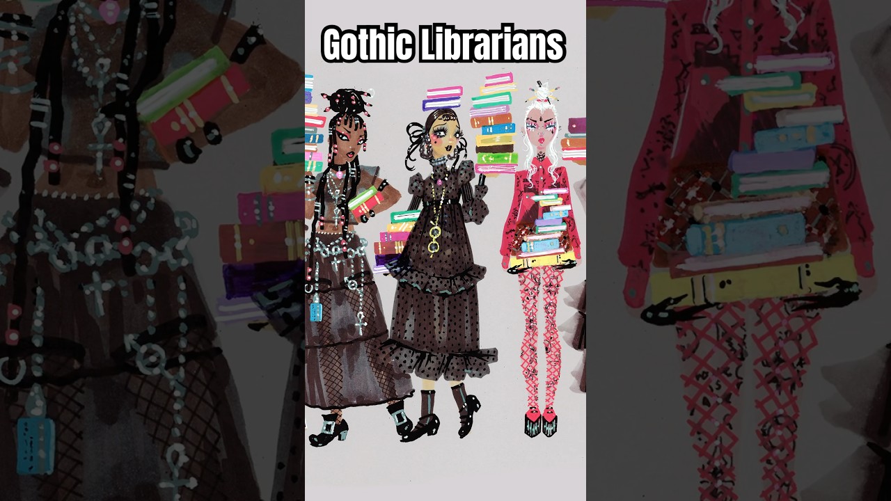 Who&rsquo;s ready for a spooky redraw? #pidgindoll #gothic #librarians #fashionillustration #gothicfashion