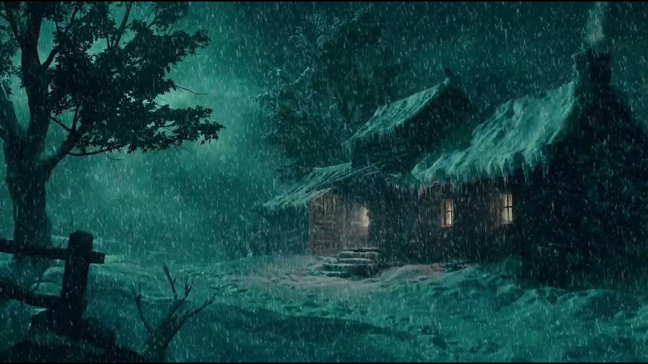 Blizzard Night Ambiance | Cabin in Heavy Snow Sound