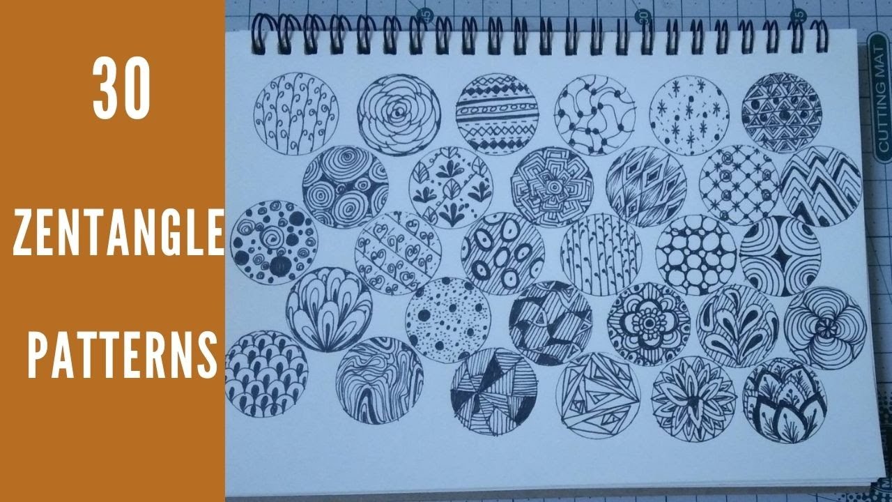 Beginner design 30 zentangle patterns on circle shape
