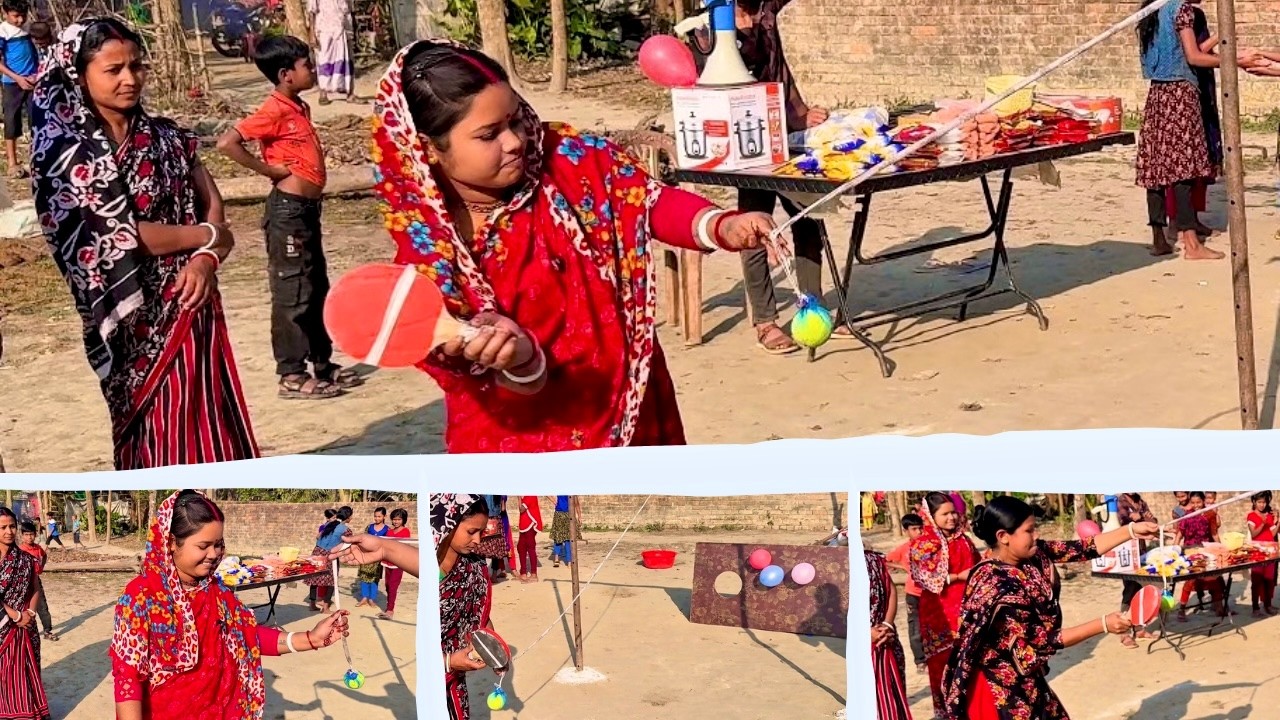 গ্রামের মেয়েদের লক্ষ্য এত নিখুঁত আপনি না দেখলে পরে আফসোস করবেন | ঝুলন্ত বলের আঘাতে ফাটল বেলুন