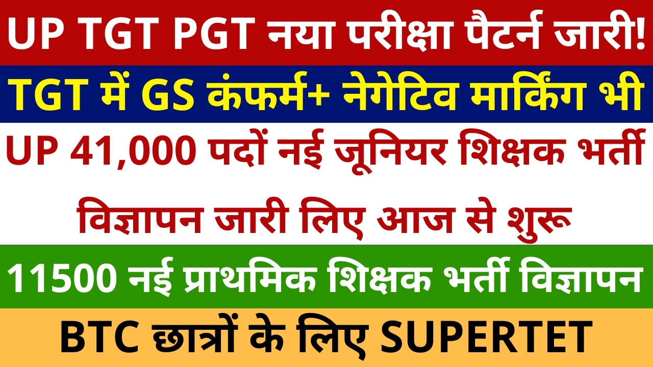 UP TGT PGT नया परीक्षा पैटर्न जारी! TGT में GS कंफर्म+ नेगेटिव मार्किंग 41,000 जूनियर शिक्षक भर्ती