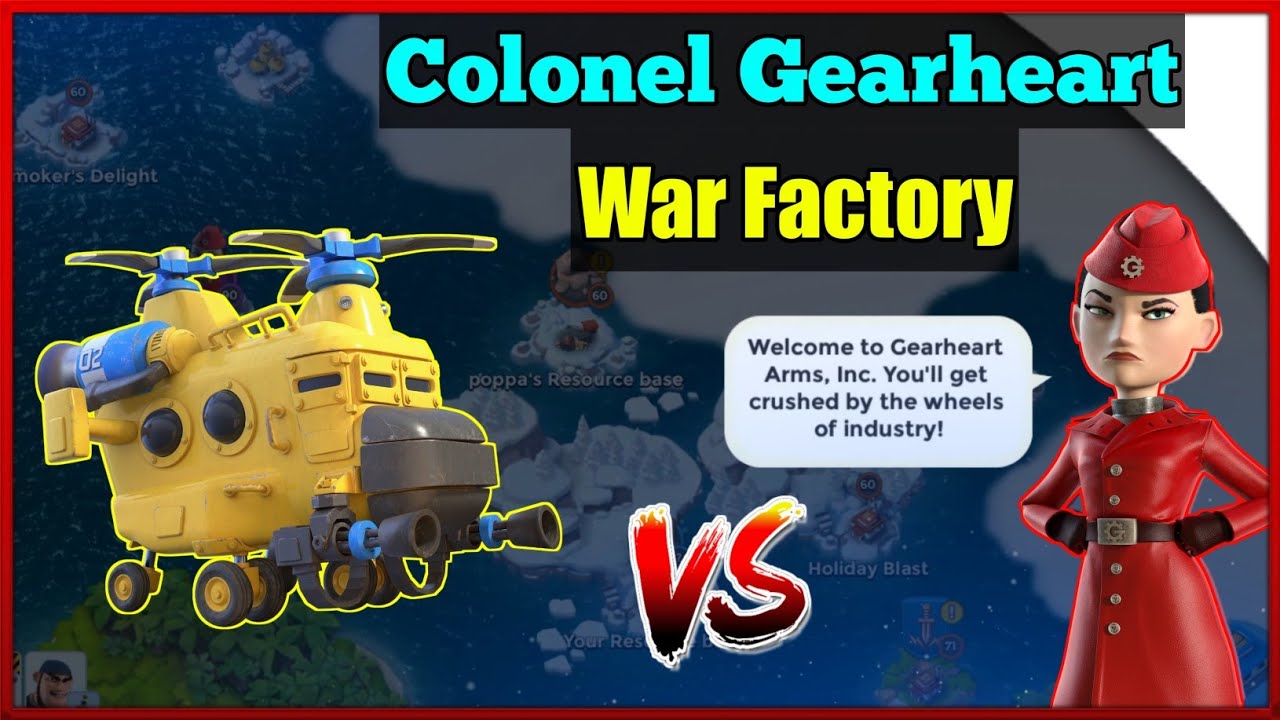 Attacking Colonel Gearheart [War Factory] with 16 [Level 25] Heavy Choppas | 2 Hits | Boom Beach
