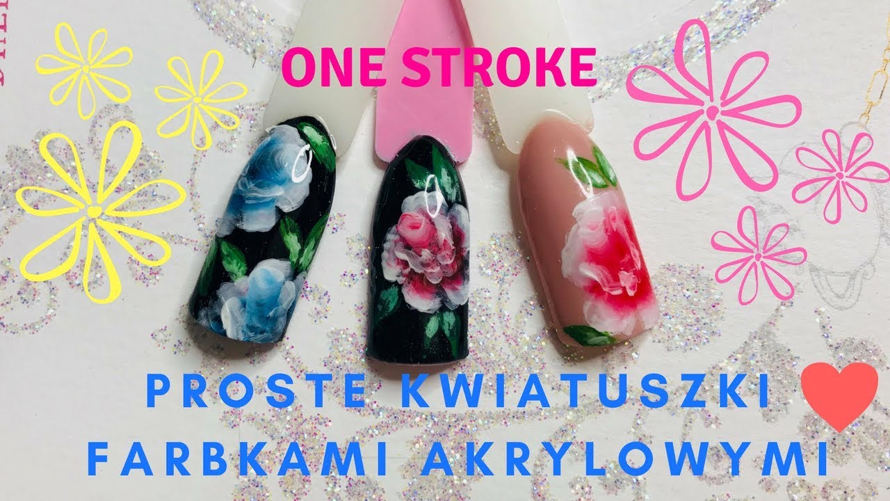 Proste kwiatuszki one stroke na paznokciach - krok po kroku