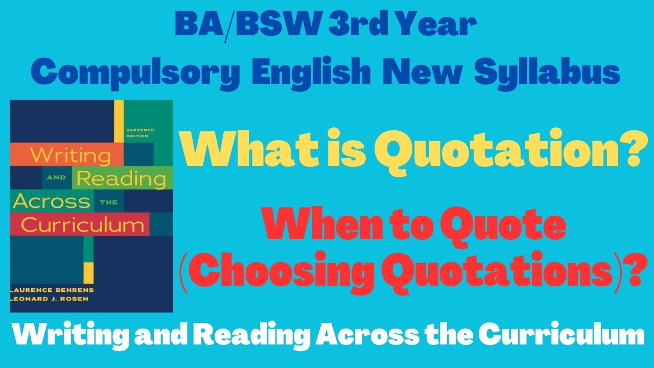 Quotations  || What is Quotation?/How to quote? || BA/BSW 3rd Year Compulsory English || Unit - 1
