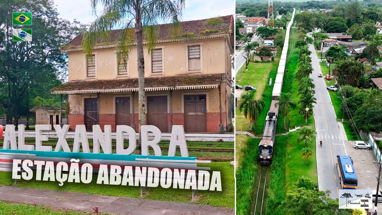 Estação Histórica Abandonada + Trem filmado por Drone em Alexandra PR