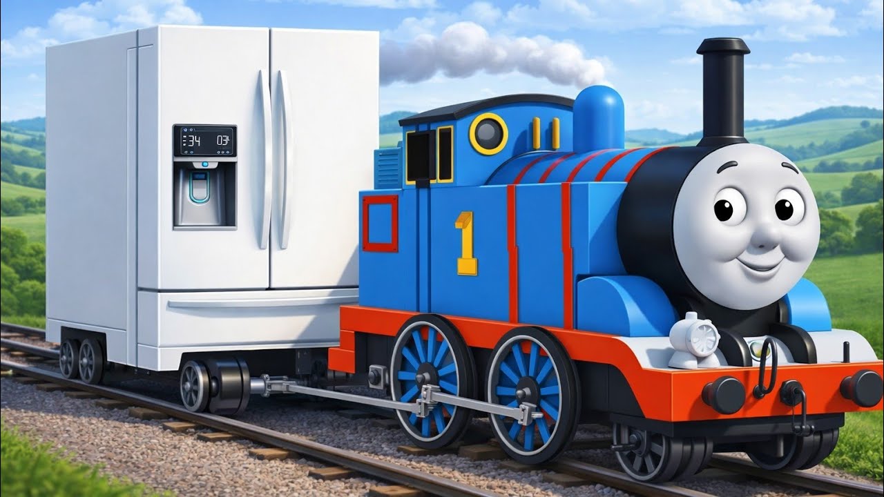 Labo brick train Thomas dragging the refrigerator 