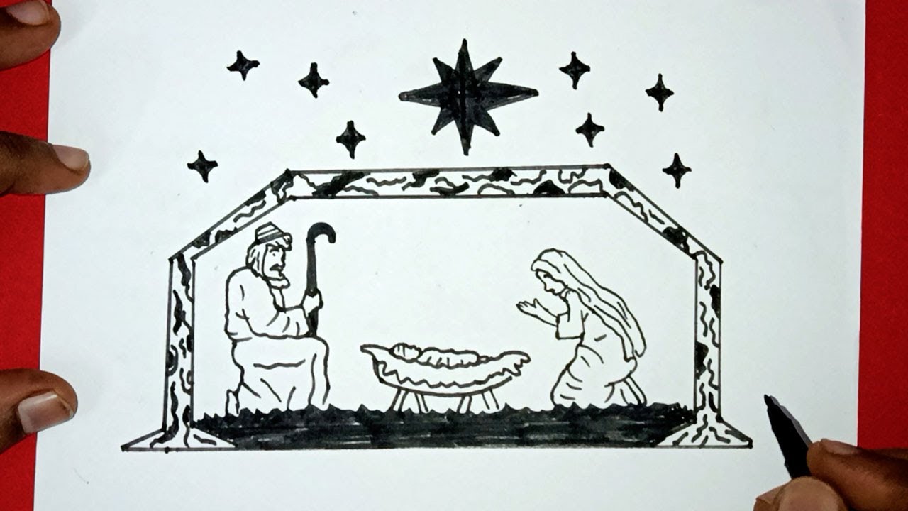 How to draw the BIRTH of Jesus | Christmas Drawing Easy Step by Step