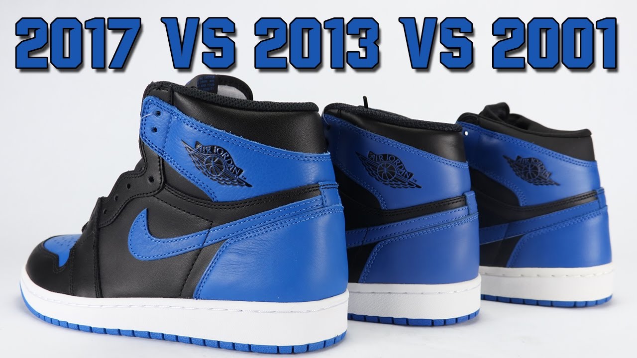 2017 vs 2013 vs 2001 Air Jordan 1 Royal Comparison