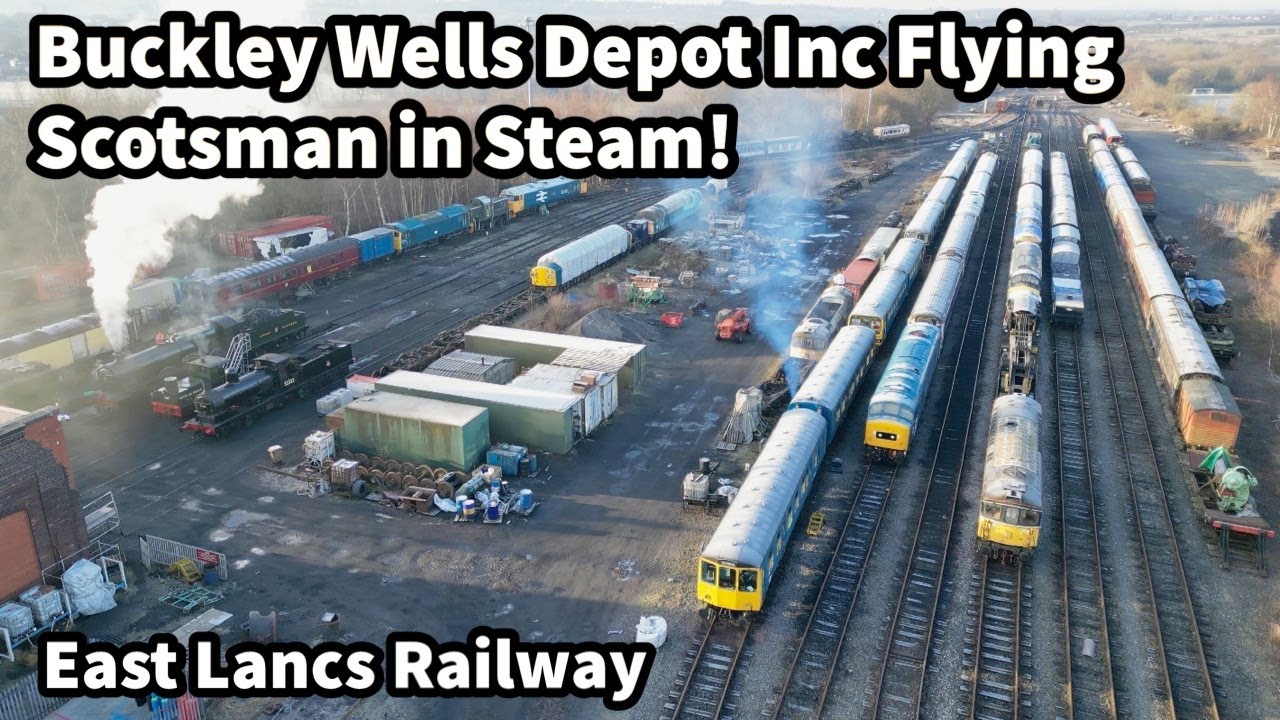 360° AERIAL VIEWS of Buckley Wells Depot, East Lancs Railway - Inc 60103 Flying Scotsman in Steam!