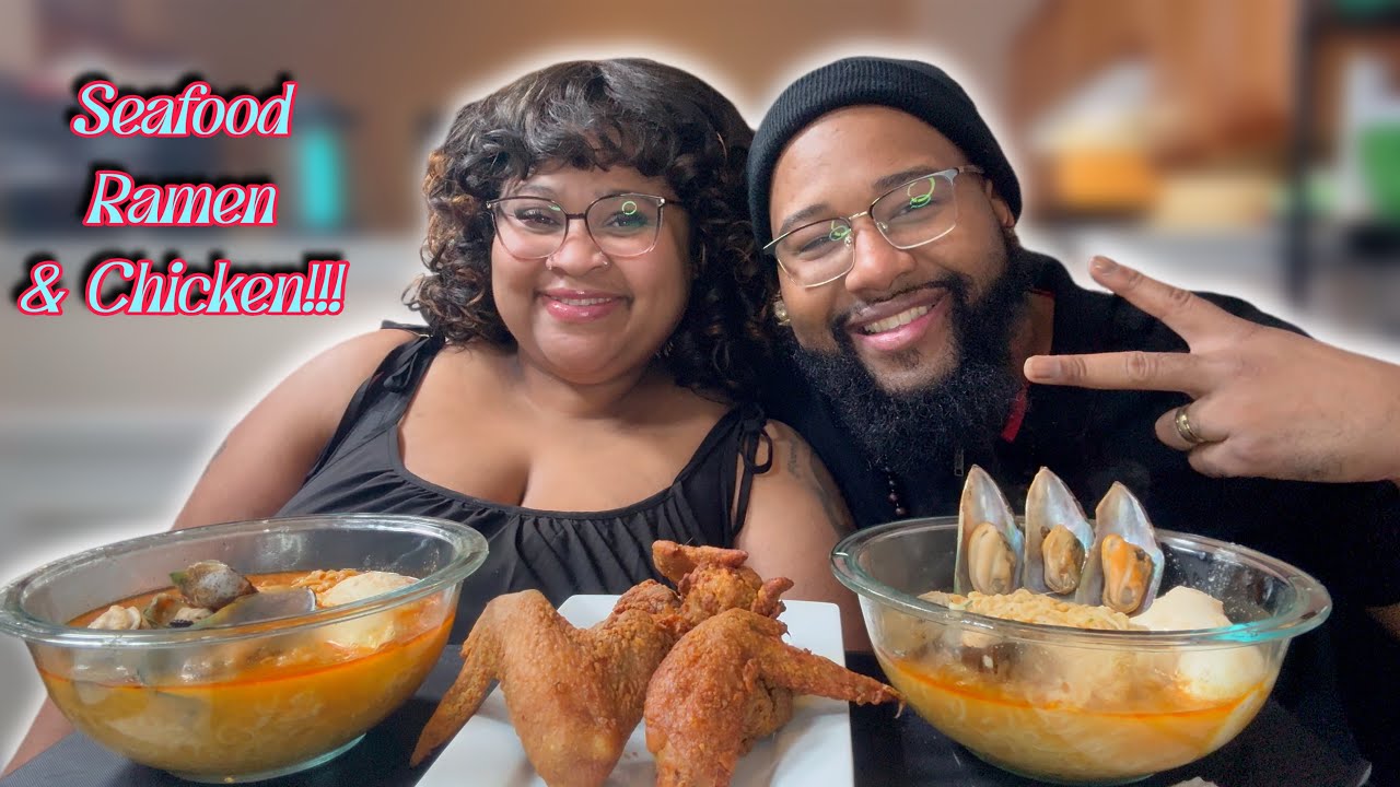 SEAFOOD RAMEN AND GOLDEN FRIED CHICKEN MUKBANG!