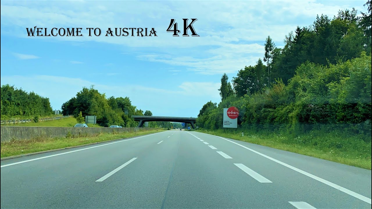 Border Crossing Germany to Austria - 4k Video - Grenzübergang Suben - Autobahn A8 Österreich