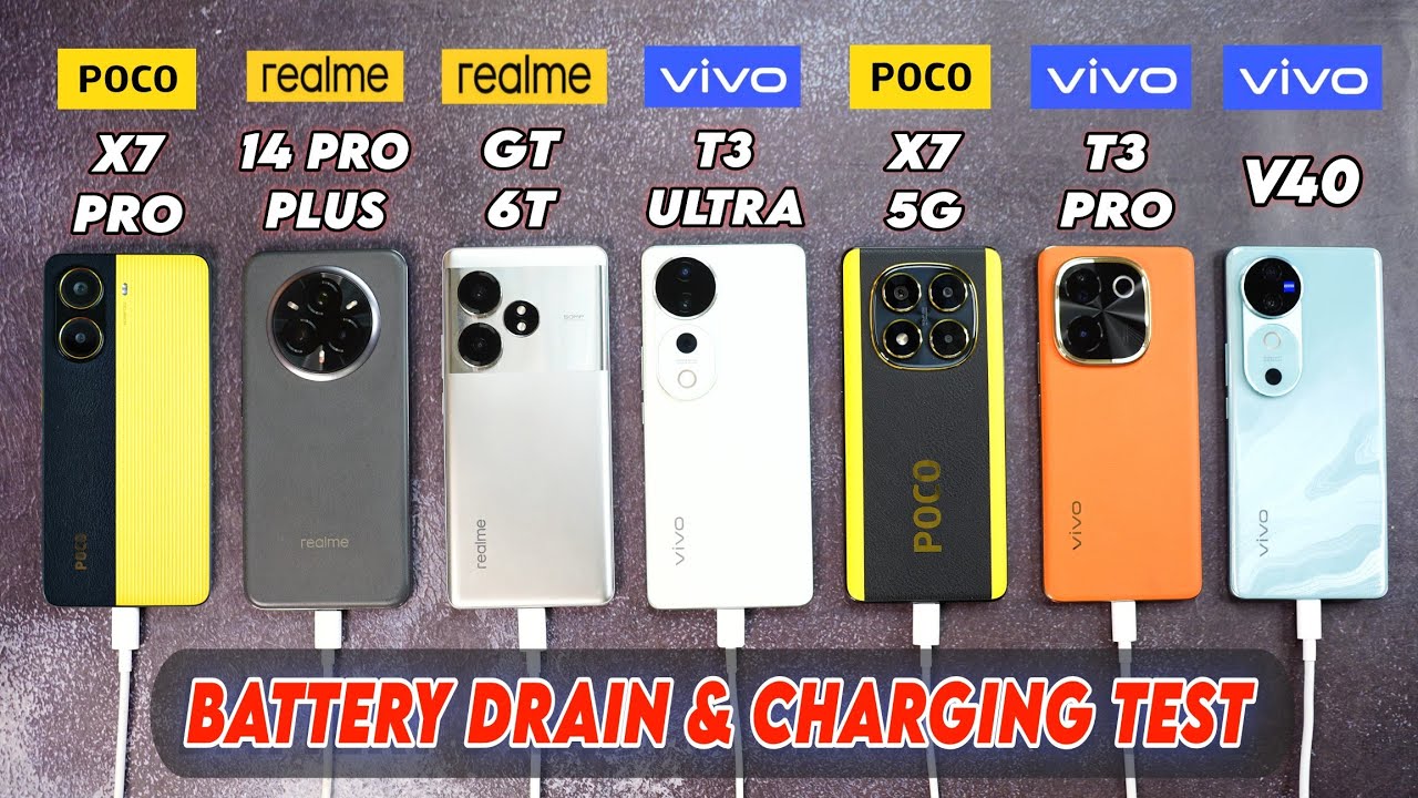 Poco X7 Pro vs Realme 14 Pro Plus vs GT 6T vs Vivo T3 Ultra vs X7 5g vs T3 Pro Battery Drain Test