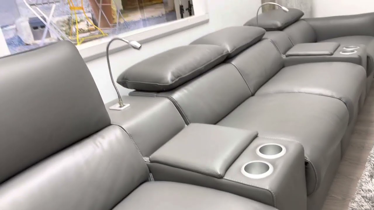Natuzzi PARADISO Home Cinema Room Sofa Suite Grey Genuine Italian Leather Premium In Stock Salt
