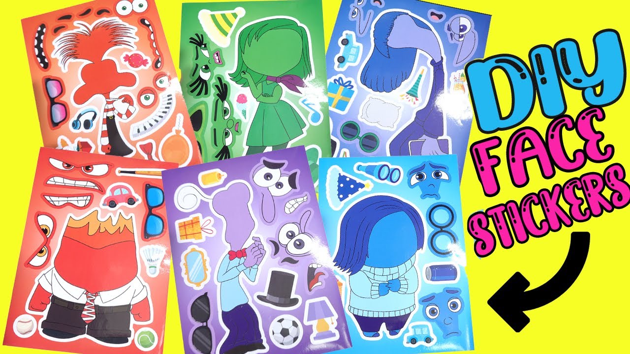 Inside Out 2 Movie DIY Silly Face Stickers with Joy, Sadness, Anxiety, Ennui