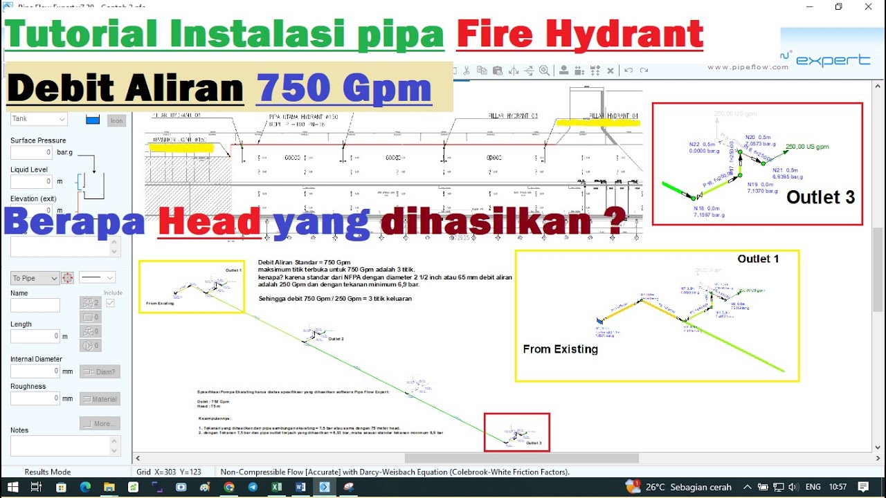 Tutorial Desain Instalasi pipa Fire Hydrant 750 Gpm - Pipe Flow Expert