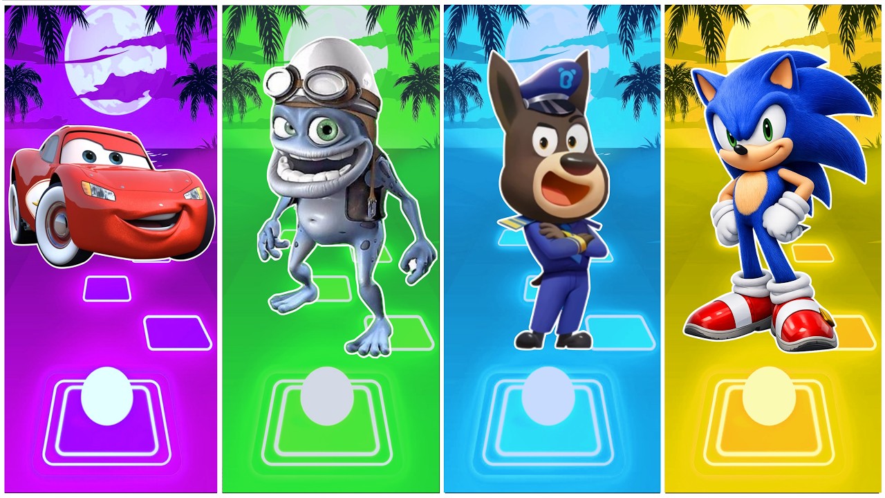 McQueen 🆚 Crazy frog 🆚 Sheriff Labrador 🆚 Sonic in Tiles Hop EDM Rush Game Play🎶