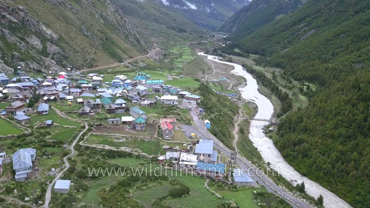 Chitkul - a green valley in Kinnaur, close to the Indo-Tibetan border: aerial view