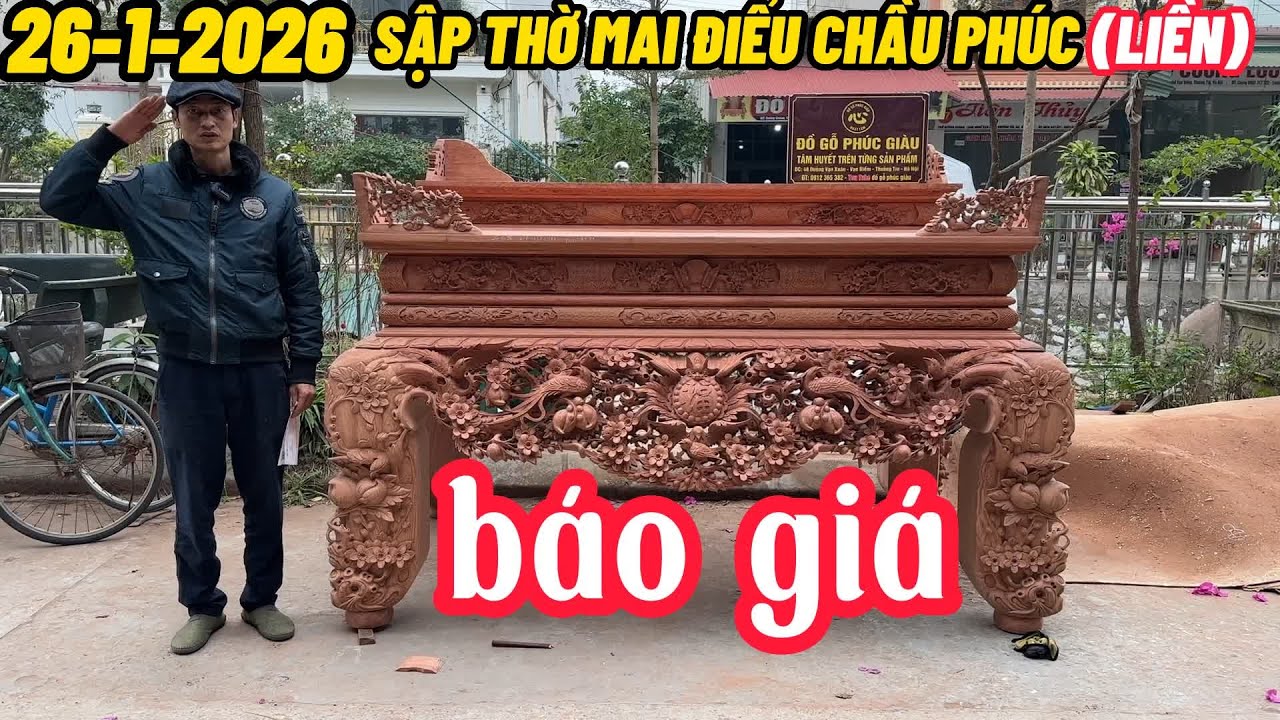 sập thờ mai điểu | báo giá sập thờ mai điểu chầu phúc ,nhị cấp ,dạ 12 liền, chân 28 ,gỗ hương đá