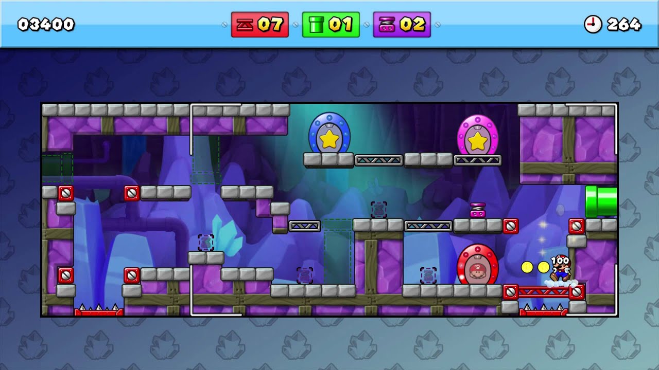 Mario Vs. Donkey Kong: Tipping Stars - World 4 Crumbling Cavern 100% Walkthough