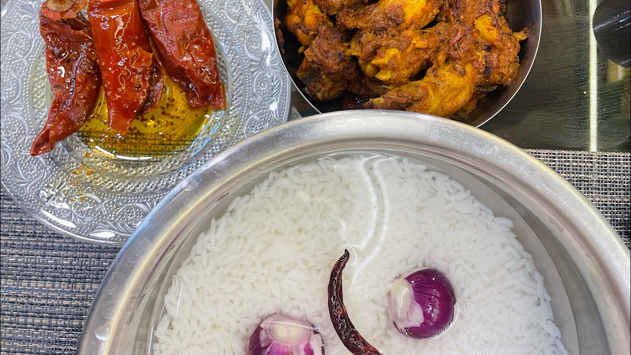 এই গরমে জল ঢালা ভাতের থেকে ভালো কি আর হতে পারে?🔥🍚🌶🍗 লঙ্কার আচার, কষা মুরগি