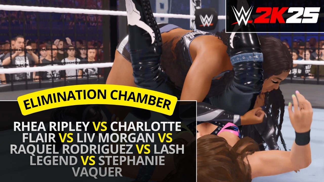 WWE 2K25 – Rhea Ripley vs Charlotte Flair vs Liv Morgan (Elimination Chamber)