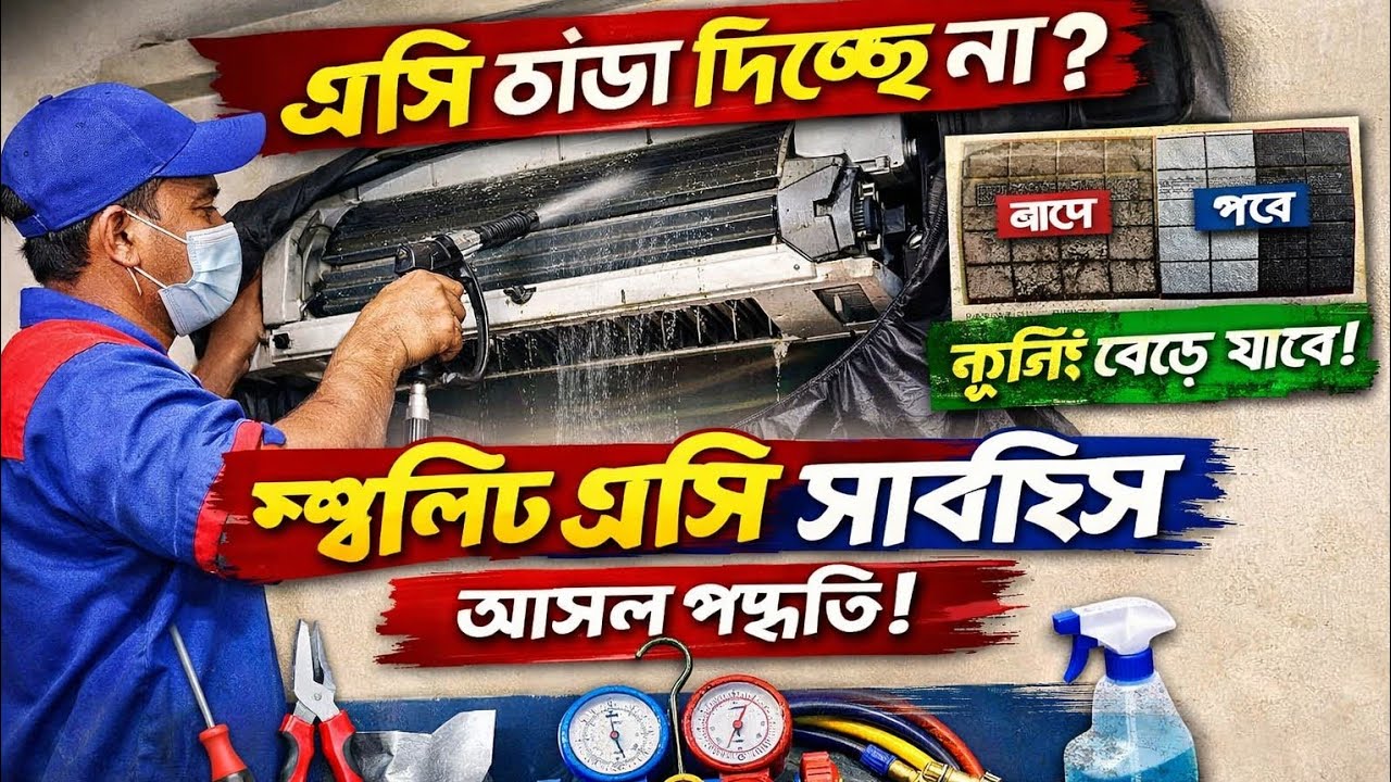“AC ঠান্ডা দিচ্ছে না? দেখুন Split AC Full Service & Deep Cleaning”(Z pump servicing)
