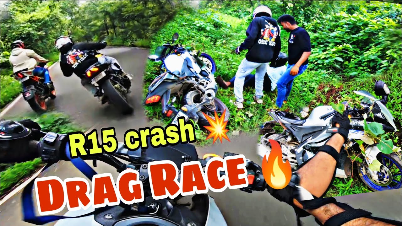 R15 Crash 😭 💥 Drag Race 🔥#r15v4 total  loss 😭 #rider #mt15lovers @imrahul6424