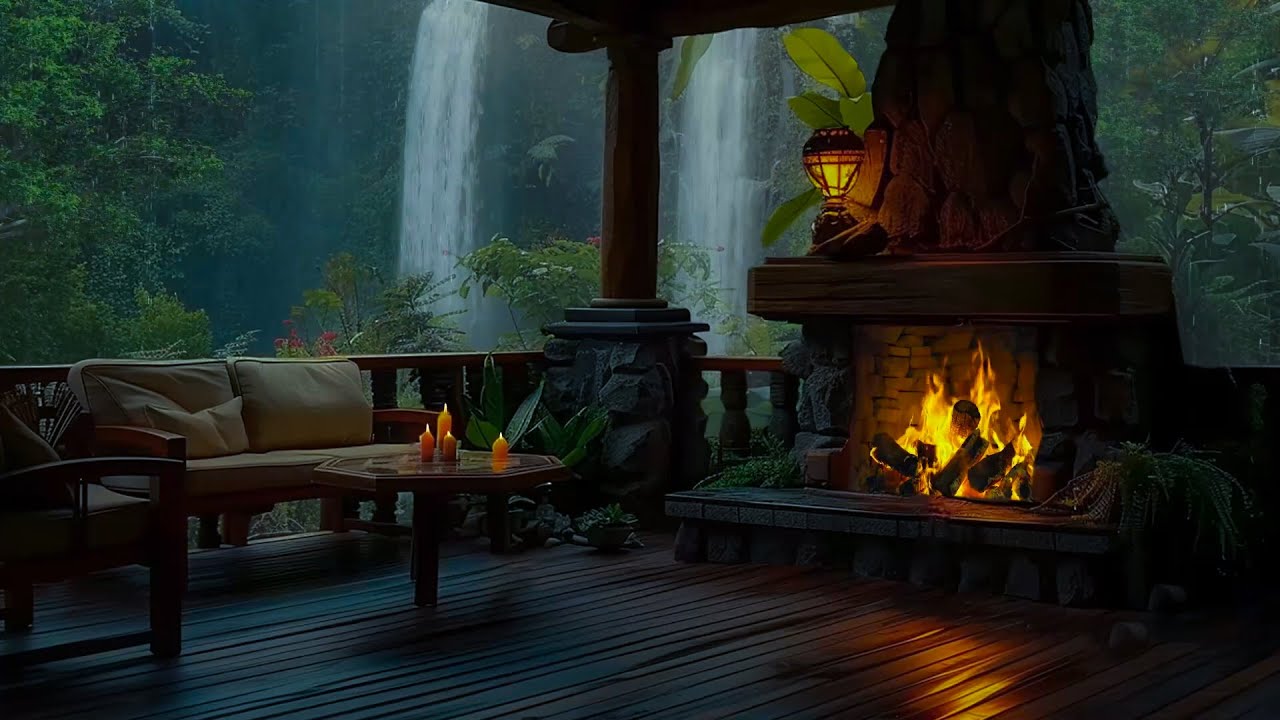 Rainforest Waterfall Ambience: Relax with Waterfall, Rain and Fireplace Sound in 48 Hours