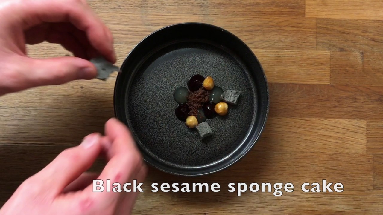 Black Sesame Sponge Cake with Pomegranate mousse By Chef Eldar Kabiri