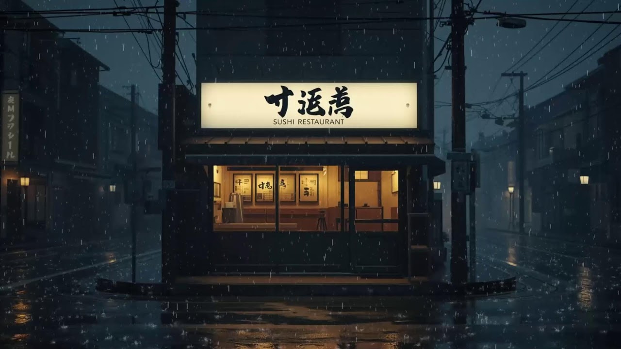 Rain Outside a Japanese Sushi Shop 🌧️ Lofi Beats to Ease Stress & Anxiety