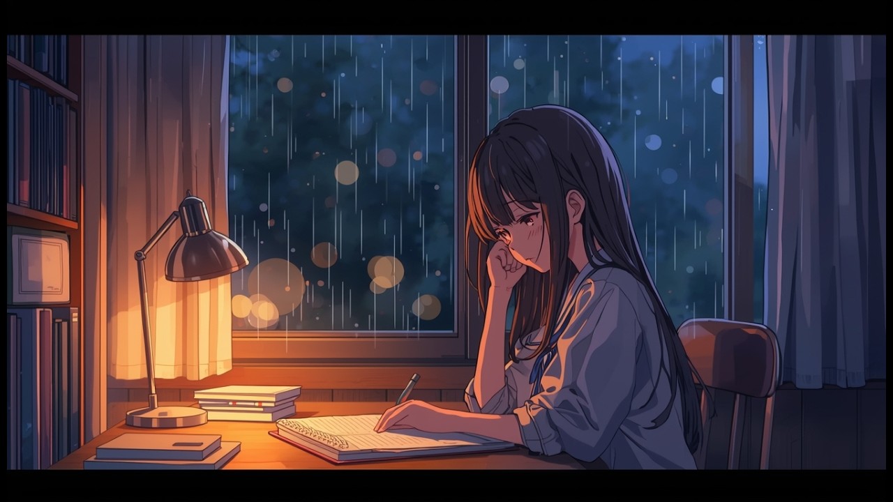 cozy night study lofi 🌧️ rain outside the window